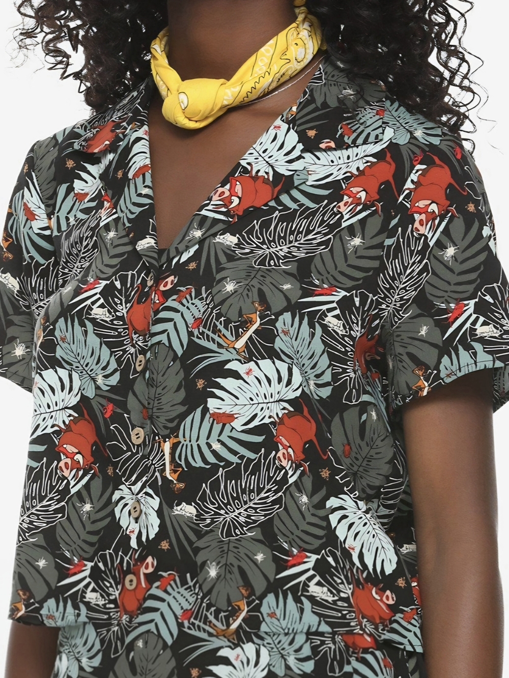 Disney Black Tropical Button-Down Shirt with Red Character Accents